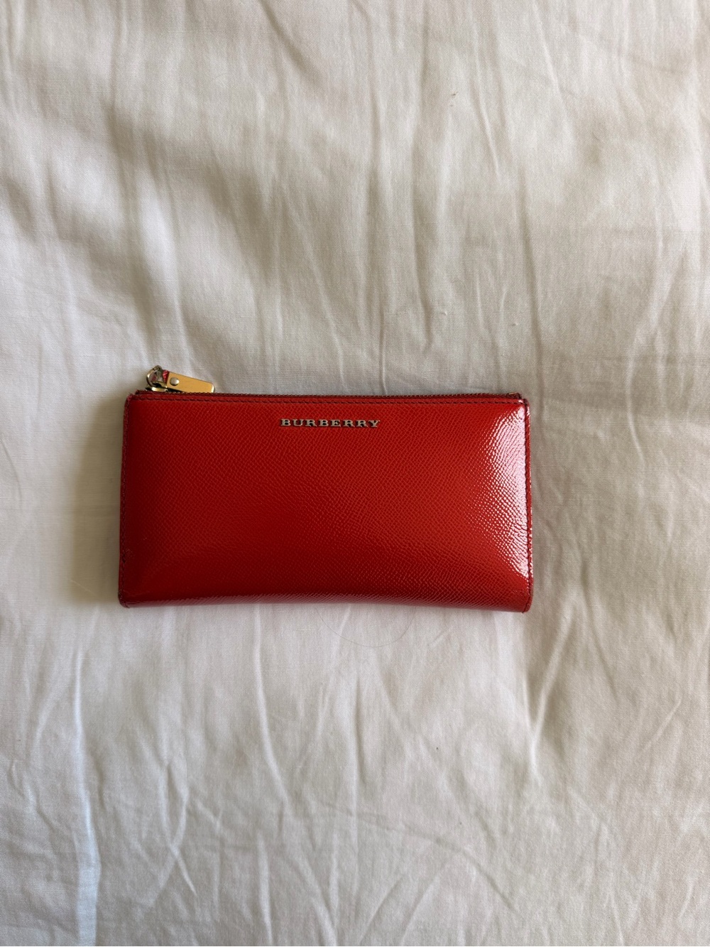 Burberry Red Leather Zip Card Wallet with Gold Hardware